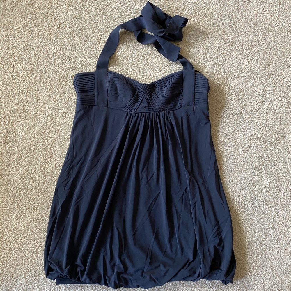 BCBGMaxAzria Navy Bubble Hem Halter Dress Size S